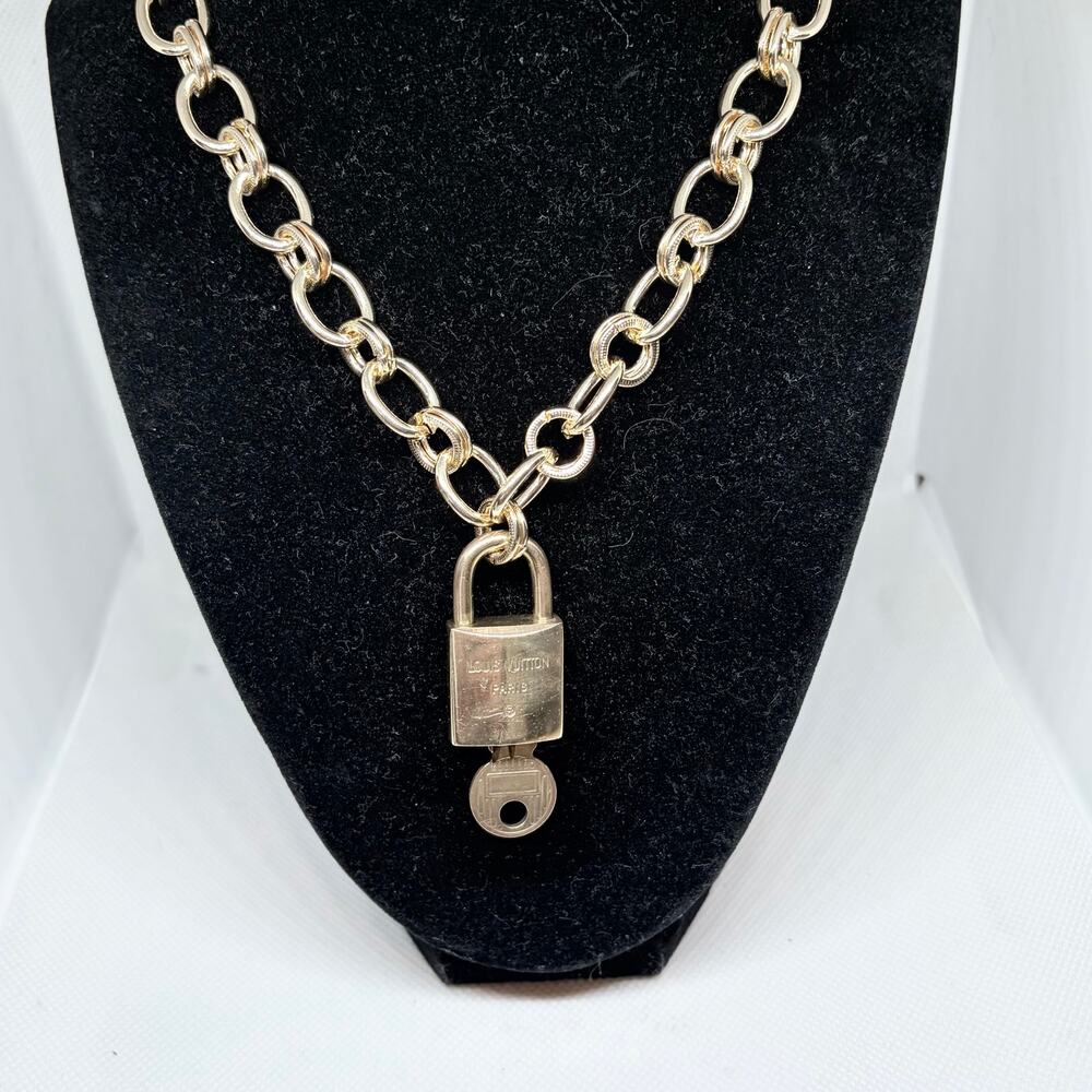 Authentic Louis Vuitton Lock & Key #219 w/ a Gold Figaro Necklace - Copper Key - Picture 2 of 7